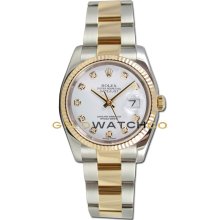 Datejust 116233 Steel Gold Oyster Band Fluted White Diamond Dial