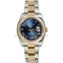 Datejust 116233 Steel Gold Oyster Band Fluted Bezel Blue Dial