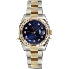 Datejust 116233 Steel Gold Oyster Band Fluted Blue Diamond Dial