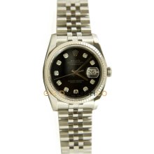 Datejust 116234 Steel Jubilee Fluted Bezel Black Diamond Dial