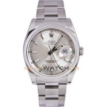 Datejust 116234 Steel Oyster Band Fluted Bezel Silver Dial Used