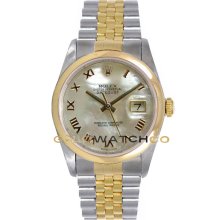 Datejust 16203 Steel Gold Jubilee Smooth Bezel MOP Roman Dial