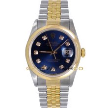 Datejust 16203 Steel Gold Jubilee Smooth Bezel Blue Diamond Dial