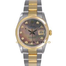 Datejust 16203 Steel Gold Oyster Smooth Bezel MOP Diamond Dial