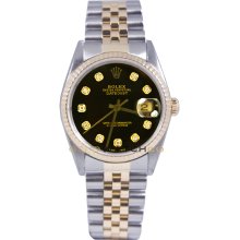 Datejust 16233 Steel & Gold Jubilee Fluted Black Diamond Dial