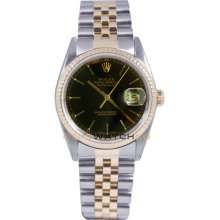 Datejust 16233 Steel & Gold Jubilee Band Fluted Bezel Black Dial