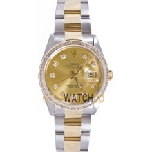 Datejust 16233 Steel Gold Oyster Champagne Diamond Dial & Bezel