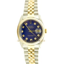 Datejust 16233 Steel Gold Jubilee Fluted Bezel Blue Diamond Dial