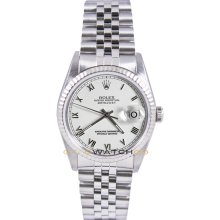 Datejust 16234 Watch Jubilee Band Gold Fluted Bezel White Dial