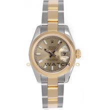 Datejust 179163 Steel Gold Oyster Band Smooth Bezel Champ Dial