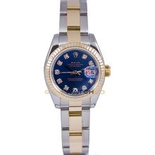 Datejust 179173 Steel Gold Oyster Fluted Bezel Blue Diamond Dial