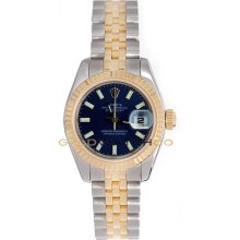 Datejust 179173 Steel Gold Jubilee Band Fluted Bezel Blue Dial