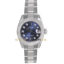 Datejust 179174 Steel Oyster Band Fluted Bezel Blue Diamond Dial