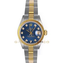 Datejust 69173 Steel Gold Oyster Band Fluted Bezel Blue Dial