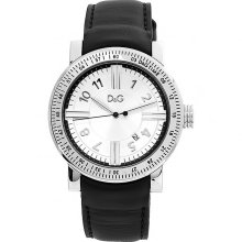 DG DW0483 Men's Genteel Silver Dial Black Leather Strap Watch