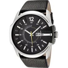 Diesel Men's Black Dial Black Leather