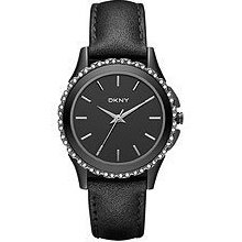 Dkny Men's & Women's Stainless Steel Case Black Calfskin Mineral Watch Ny8704