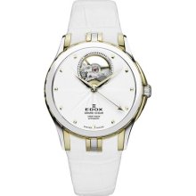 Edox Men's 85012 357J AID Grand Ocean Automatic Gold PVD White Le ...