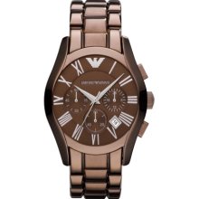 Emporio Armani men watch AR1610 brown steel 42mm chronograph date $445 NEW