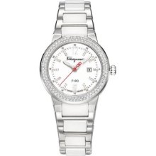 Ferragamo Women's F53SBQ9101 S981 F-80 White Ceramic Links Diamon ...