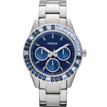 Fossil Es2958 Stainless Steel Blue Dial Encrusted Blue Crystals Women's Watch