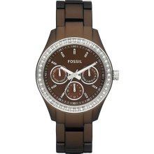 Fossil Ladies Brown Stainless Steel Stella Brown Dial Day Date ES2949