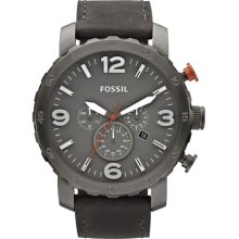 Fossil Nate Chronograph Leather Watch - Grey - JR1419