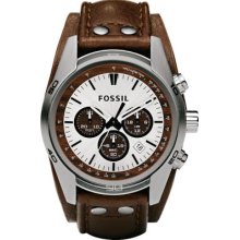 Fossil Wood Accented Leather Band Watch