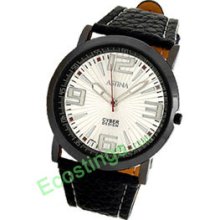 Good Leather Watchband Silvery Dial Men's Round Watch