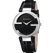 Gucci 'Interlocking G' Leather Strap Watch Black