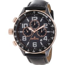 Invicta Ceramics Lefty Swiss Chronograph Black Dial Black Leather Date