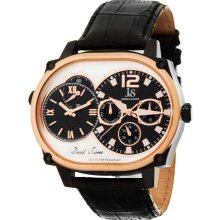 Joshua & Sons Men's Dual-time Multi-function Black Watch (Men's dual time multi function strap)