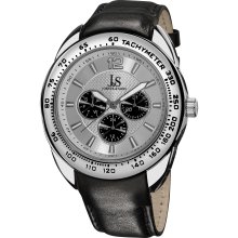 Joshua & Sons Men's Multifunction Tachymeter Leather Strap Watch (Silver-tone)