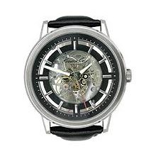 Kenneth Cole Mens New York Automatic Stainless Watch - Black Leather Strap - Skeleton Dial - KC1631