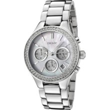 KNY Women's Chronograph White Crystal White Mother Of Pearl Dial