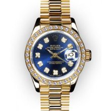 Ladies Blue Dial Beadset Bezel Rolex President (1197)