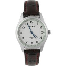 Ladies Round Dial Stainless Steel Leather Band Wrist Watch (White Dial) - Metal