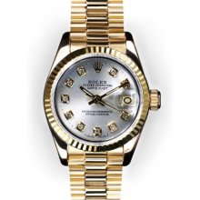 Ladies Silver Dial Fluted Bezel Rolex President (1043)