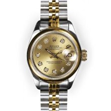Ladies Two Tone Champagne Dial Smooth Bezel Rolex Datejust (918)