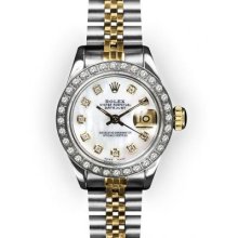 Ladies Two Tone Mother of Pearl Dial Beadset Bezel Rolex Datejust