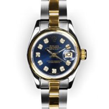 Ladies Two Tone Oyster Blue Dial Smooth Bezel Rolex Datejust (1058)