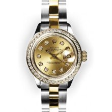 Ladies Two Tone Oyster Champagne Dial Channel Set Bezel Rolex Datejust