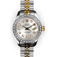 Ladies Two Tone Silver Dial Beadset Bezel Rolex Datejust (504)