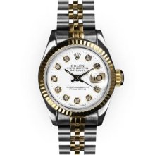 Ladies Two Tone White Dial Fluted Bezel Rolex Datejust (575)