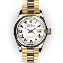 Ladies White Roman Dial Smooth Bezel Rolex President (1035)