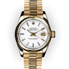 Ladies White Stick Dial Smooth Bezel Rolex President (1196)