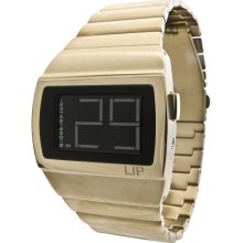 Lip Mens Versa LCD Stainless Watch - Gold Bracelet - Black Dial - 1034232