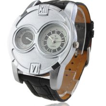 Litb9201 Men's Quartz Analog Wrist Watch Dual Dial Black Leather Band
