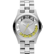 MARC by Marc Jacobs 'Henry Skeleton' Automatic Watch Silver/ Safety Yellow