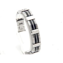 Men`s Stainless Steel Black & Silver Tone Bracelet